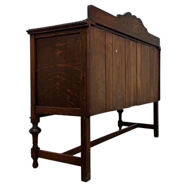 Antique English Edwardian Carved Oak Sideboard For Sale - Image 12 of 14
