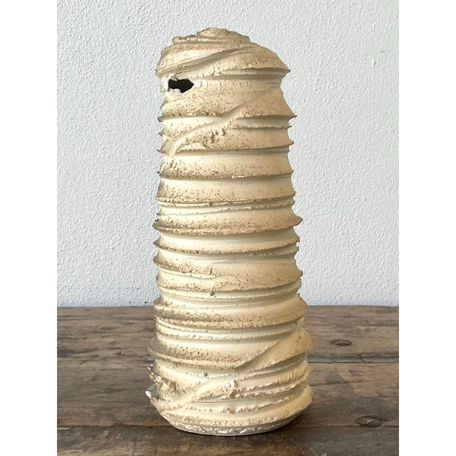 Cream Vintage Original Studio Pottery Vase For Sale - Image 8 of 12