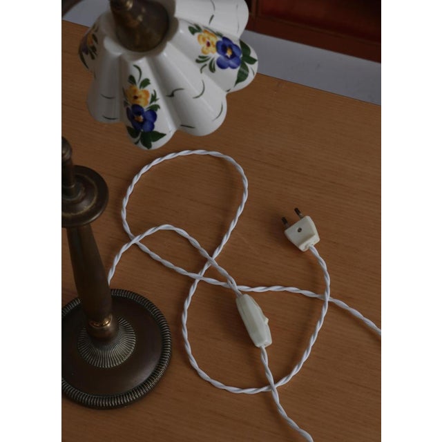 Scandinavian Flower Table Lamps in Brass and Faience by Svend Mejlstrøm, 1960s, Set of 2 For Sale - Image 17 of 18