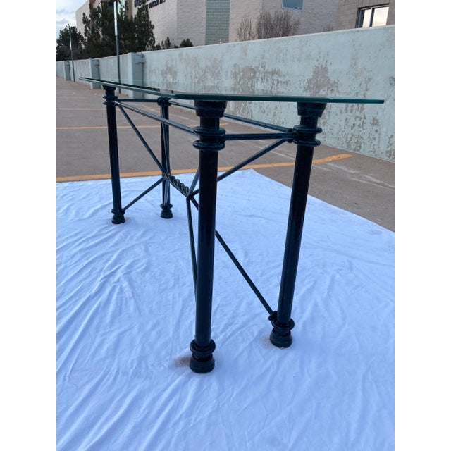 Mid-Century Modern Rectangular Wrought Iron & Glass Console Sofa Table For Sale - Image 11 of 13