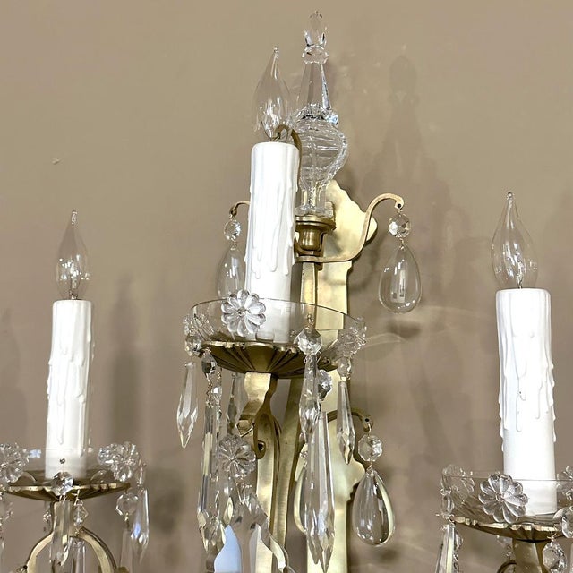 Pair of Timeless Solid Brass & Cut Crystal Wall Sconces For Sale - Image 13 of 18