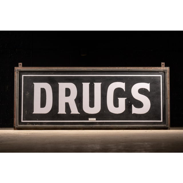 Metal Early 20th Century Chicago Milk Glass Pharmacy Drugs Sign For Sale - Image 7 of 11