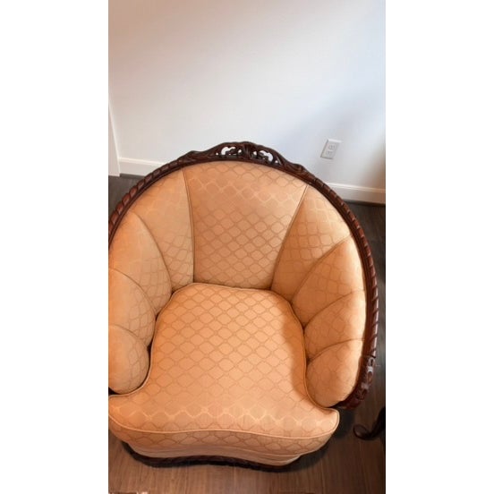 Art Deco Vintage Art Deco Barrel-Back Sofa & Matching Chair Set – Professionally Restored For Sale - Image 3 of 18
