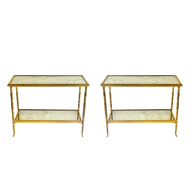 Mid-Century Modern Pair of Circa 1940 Bagues Palmier Bronze Dore Side Tables For Sale - Image 3 of 5