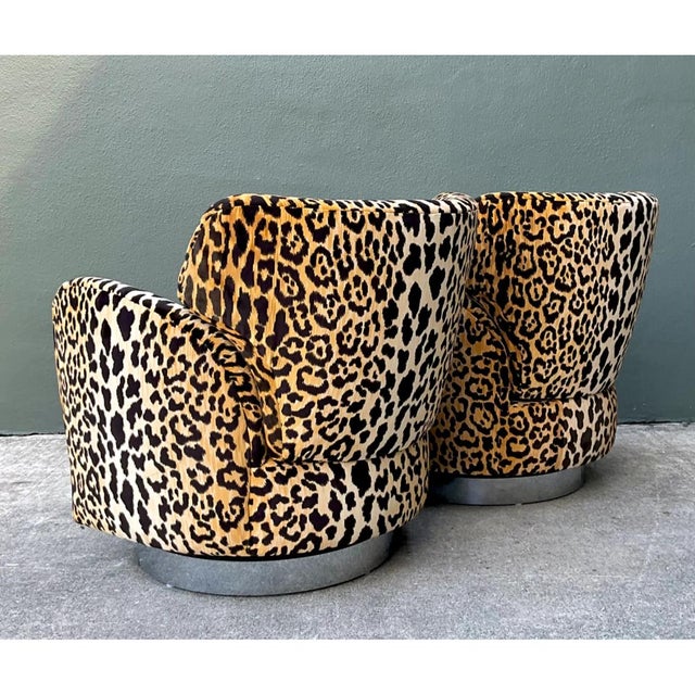 Vintage Leopard Print Velvet Swivel Chairs - A Pair For Sale - Image 4 of 12