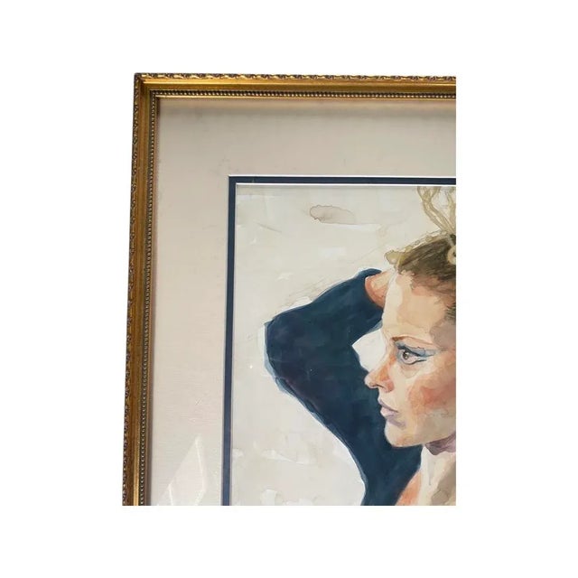 1960s Mid 20th Century Figural Watercolor Portrait of Woman Fixing Her Hair by Rhoda Yanow For Sale - Image 5 of 10