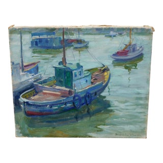 Early 20th Century Blanche Whelan Early Ca Artist, Oil Painting Harbor Scene For Sale