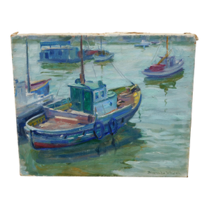 Early 20th Century Blanche Whelan Early Ca Artist, Oil Painting Harbor Scene