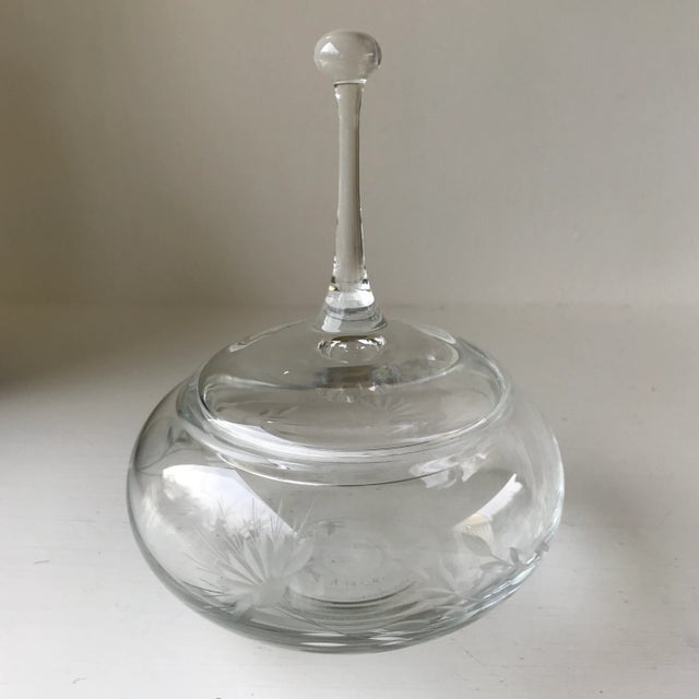 Signed Crystal Covered Candy Dish by Fitzgerald Cone Flower Etched For Sale - Image 4 of 13