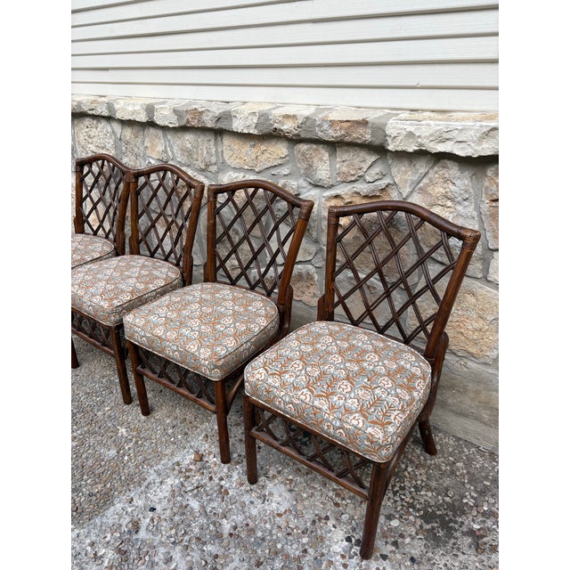 Wood Set of 4 Vintage Diamond Lattice Backed Side Chairs For Sale - Image 7 of 10