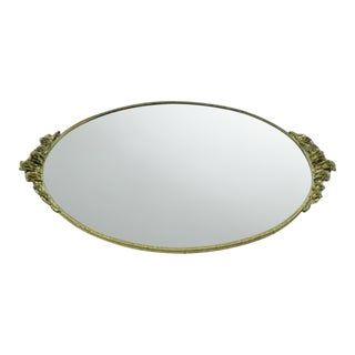 Vintage Hollywood Regency Globe Gilt Ormolu Roses Mirror Vanity Tray For Sale