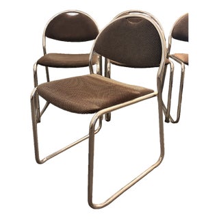 Set of 4 Vintage 1970s Loewenstein Oggo Italian Chrome Dining Chairs For Sale