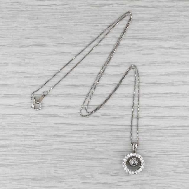 Metal 0.83ctw Floating Diamond Halo Pendant Necklace 14k White Gold 18.75" Box Chain For Sale - Image 7 of 9