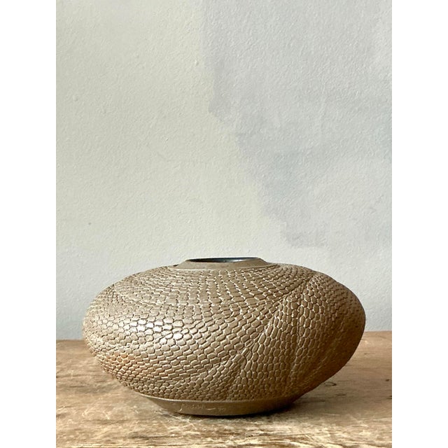 Vintage Boho Snake Skin Original Studio Pottery Vase For Sale - Image 11 of 12