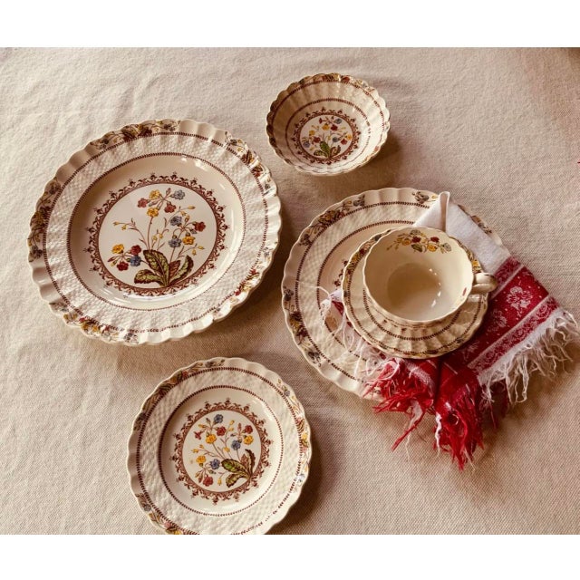 Red 1930s Copeland Spode Cowslip Bone China Breakfast Set - Set of 6 For Sale - Image 8 of 9
