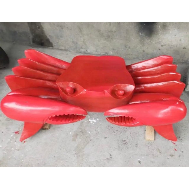 1970s Red Painted Wooden Carved Vintage Crab Style Coffee Table Base For Sale - Image 5 of 6
