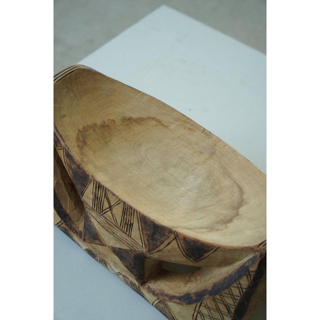 Sculptural Hand-Carved African Wooden Stool with Geometric Decoration, 1950s For Sale - Image 10 of 17