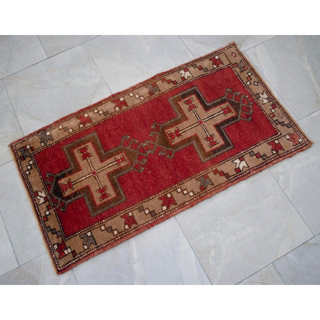 1960s Vintage Hand Made Turkish Rug Earthy Colors Accent Rug Doormat Entryt Decor For Sale - Image 14 of 14