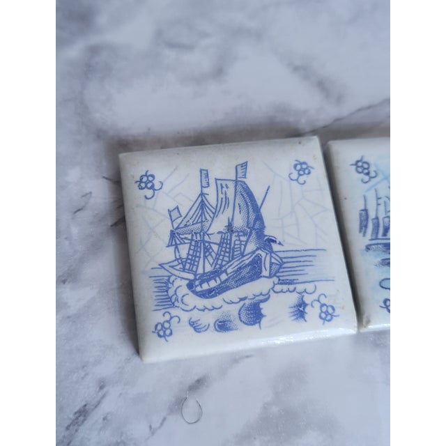Traditional Antique Dutch Delft Blue & White Tile Coastal Landscape For Sale - Image 3 of 9