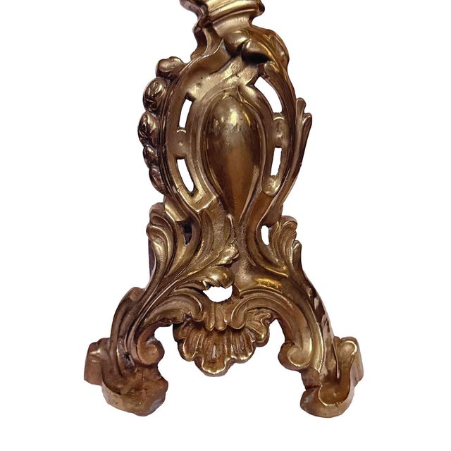 Brass Antique French Gilt Bronze Chenets - A Pair For Sale - Image 8 of 9