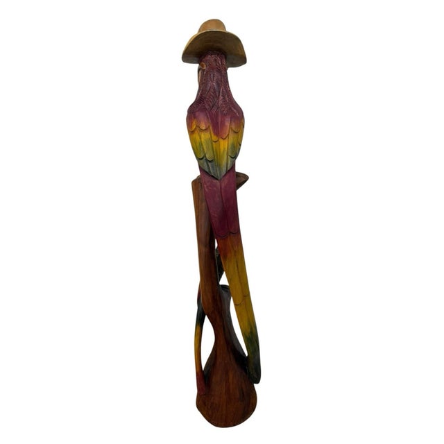 Brown Vintage Folk Art Wood Sculpture Parrot Hand Carved & Painted 41” For Sale - Image 8 of 12