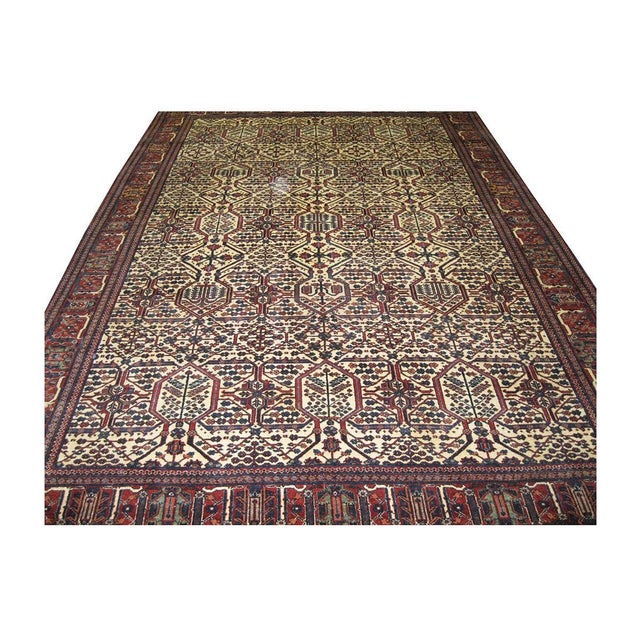 Antique Persian Joshagan 7X10 Red, Navy & Ivory Handmade Area Rug #1140490