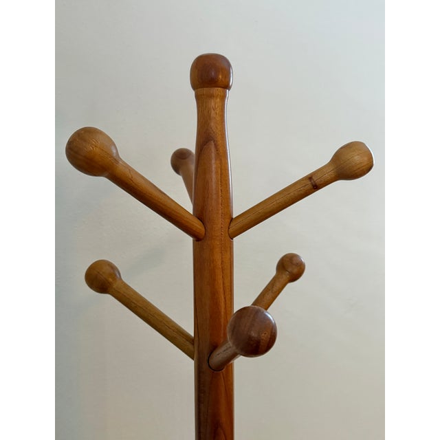 Brown Vintage Oak Tripod Coat Rack With Turned Pole and Ball Pegs For Sale - Image 8 of 8