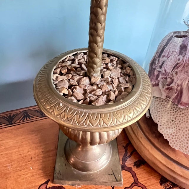 Brass palm tree candlestick // brass palm tree in urn // single candleholder // Vintage Hollywood Regency Decor For Sale - Image 9 of 12