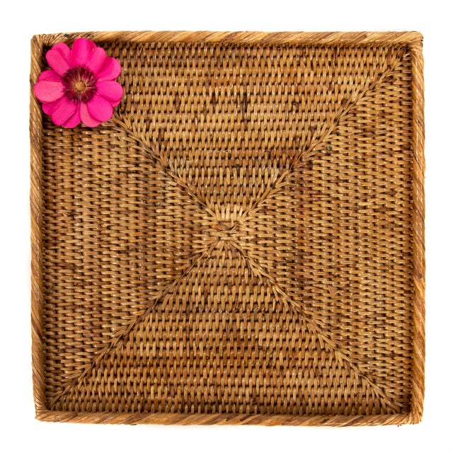 Boho Chic Boho Chic Artifacts Rattan Square Tray For Sale - Image 3 of 3