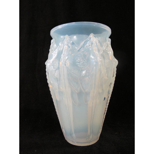 Antique Sabino Paris glass Manta Raie (Ray) design vase. Featuring a sculpted vertical Art Deco design inspired by the...