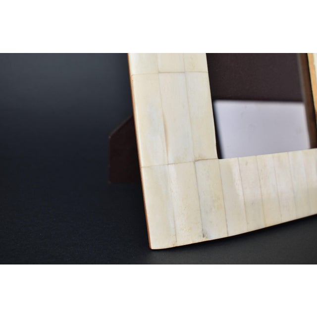 Vintage Bone and Teak Wood Picture Frame Mosaic | Retro Antique Brocante Bohemian Coastal | Cabin Western Gallery Wall Photo French Inlay For Sale - Image 4 of 7