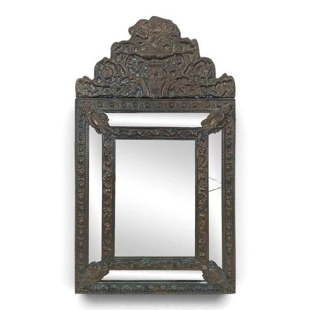 Dutch Repoussé Brass Mirror with Side Panels For Sale - Image 6 of 6