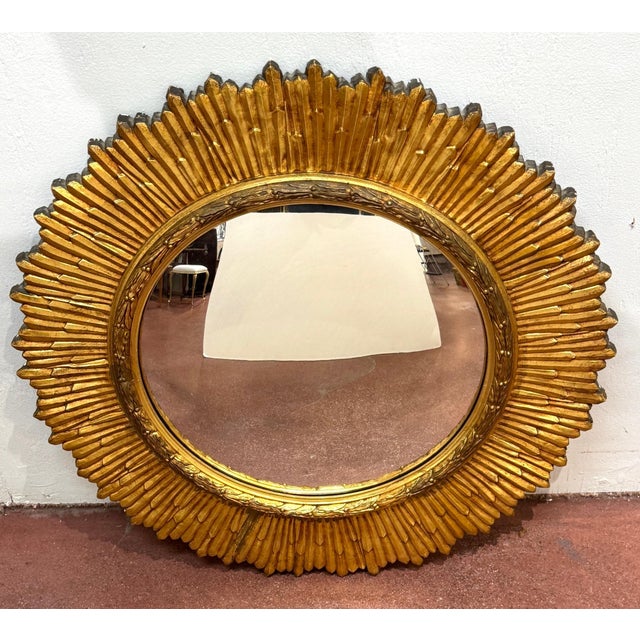 Mid 20th Century Mid-Century Italian Carved Giltwood Sunburst Mirror with Convex Glass, C. 1950s For Sale - Image 5 of 18