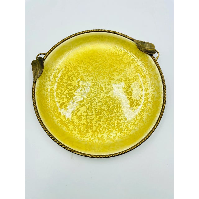 1950s Evans Handsome Gold Tone & Canary-Enamel Dresser Leaf Tray For Sale - Image 10 of 10