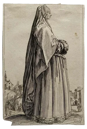 Jacques Callot, La Dame en deuil, Engraving, 17th Century