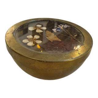 Decorative Brass Bowl With Floral Lid For Sale