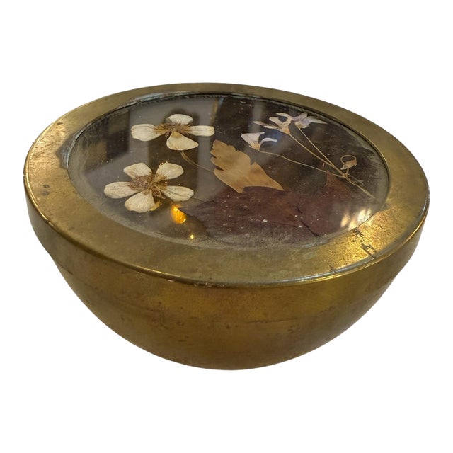 Decorative Brass Bowl With Floral Lid For Sale