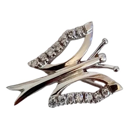 Small 14 Karat Gold Butterfly Brooch with Diamonds, 1980s For Sale