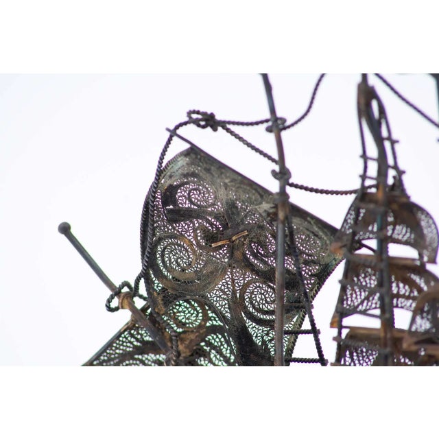 Silver Filigree Caravel with Wooden Base For Sale - Image 6 of 8