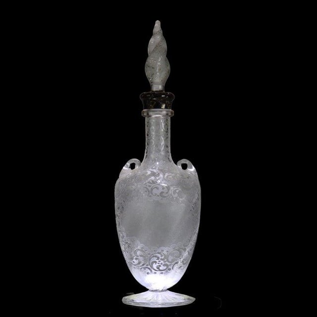 Art Nouveau Antique Floral Etched Glass Decanter With Sterling Silver Neck C1900 For Sale - Image 3 of 8