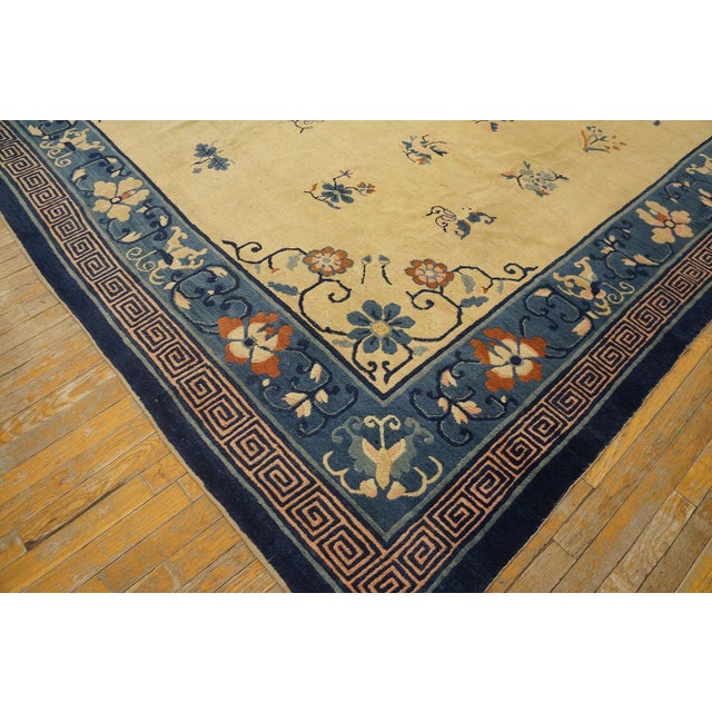 1920s Beige Floral Medallion Art Deco Antique Chinese Peking Rug 9' X 11'7'' Wool Carpet For Sale - Image 10 of 17