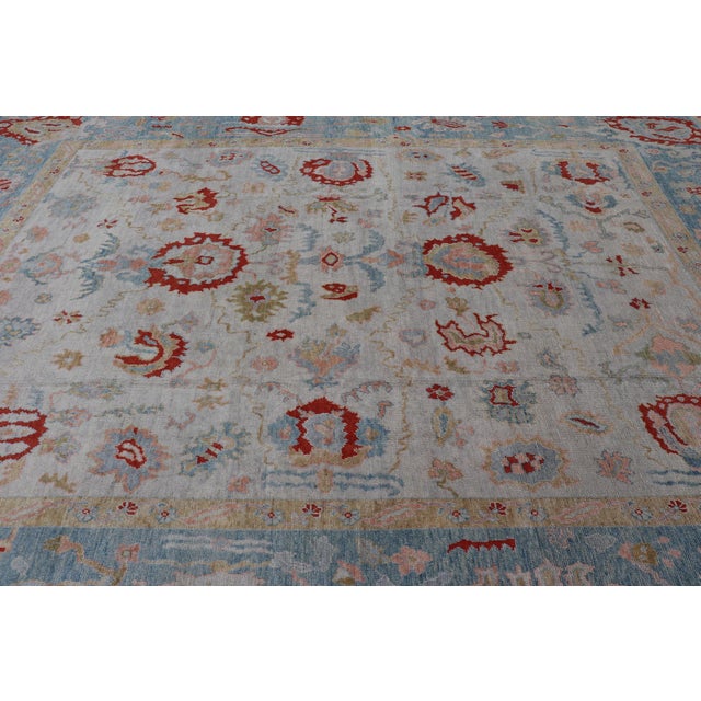 Textile Large Hand Knotted Oushak Turkish Rug by Keivan Woven Arts, 12'8" X 16'10" For Sale - Image 7 of 16