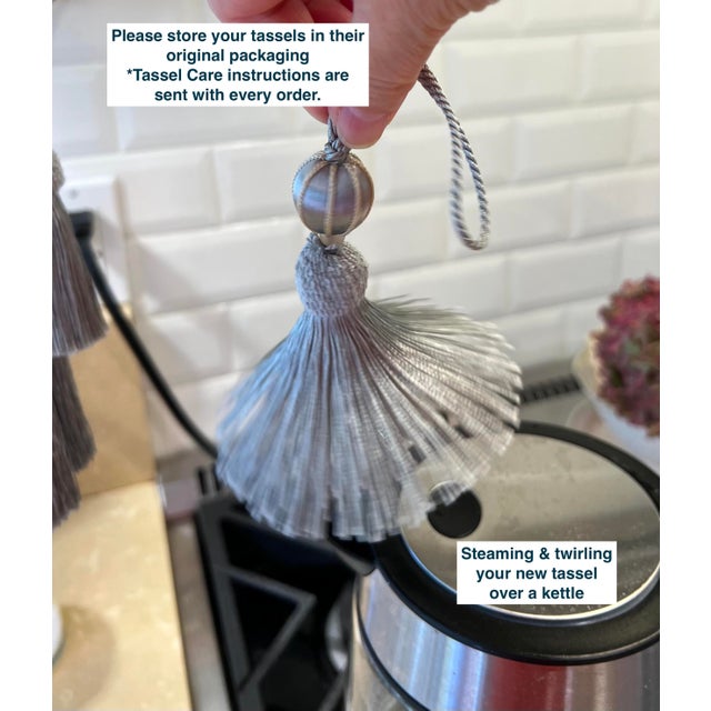 Verdigris Petite Bluestone Color Beaded Key Tassels - A Pair For Sale - Image 8 of 11