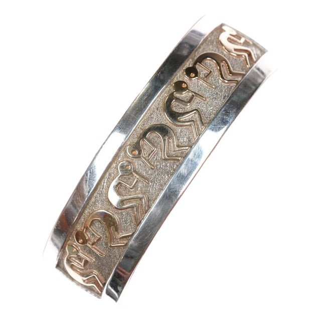 6.75" Robert Taylor Navajo Sterling/14k Gold Kokopelli Cuff Bracelet For Sale