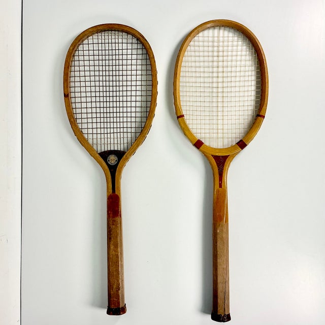 1905 Antique Americana Boho Chic Wood Tennis Rackets Home Accents - A Pair. For Sale - Image 10 of 17
