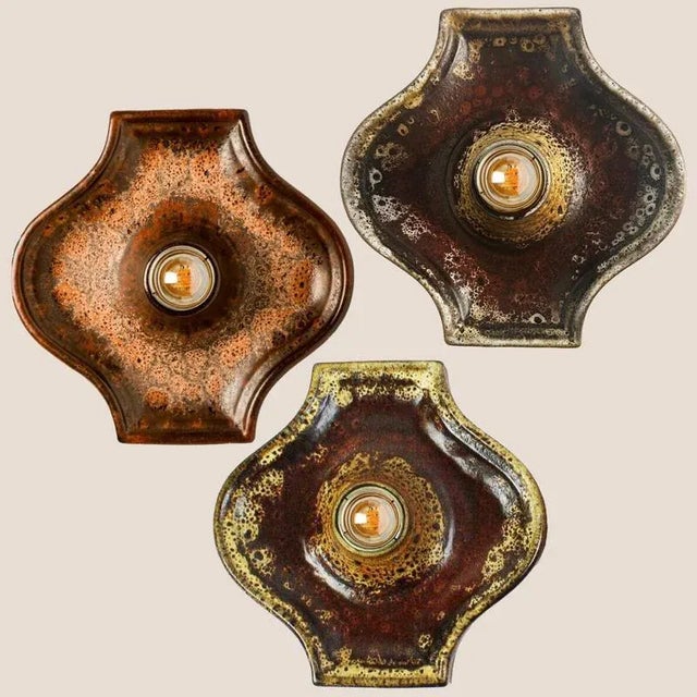 Oval Red Brown Green Ceramic Wall Lights, Germany, 1970s, Set of 3 For Sale - Image 16 of 16