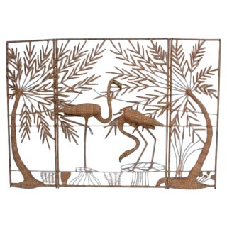 Vintage Figural Three-Panel Wicker Folding Screen For Sale