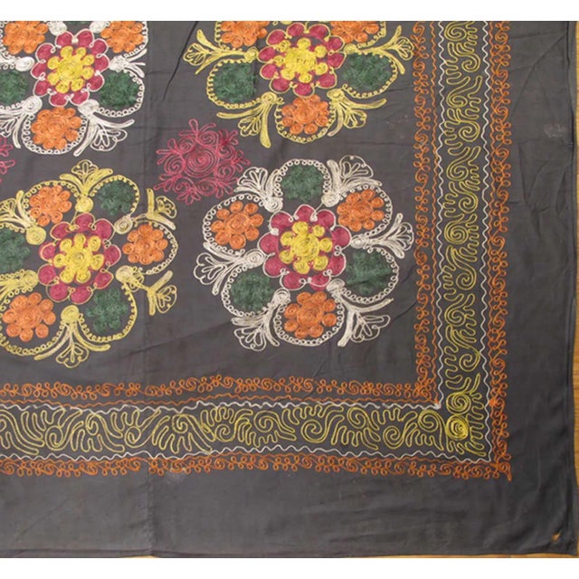 Mid-Century Modern Large Vintage Suzani With All-Over Embroidery For Sale - Image 3 of 7