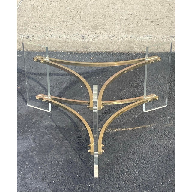 Charles Hollis Jones MCM Charles Hollis Jones Style Lucite & Brass Coffee Table Base For Sale - Image 4 of 7