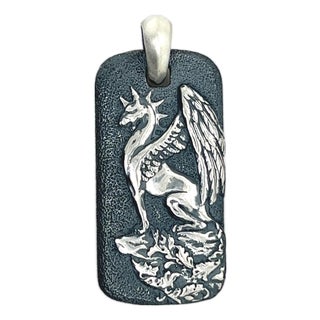 1990s David Yurman Estate Griffen Dog Tag Sterling Silver For Sale